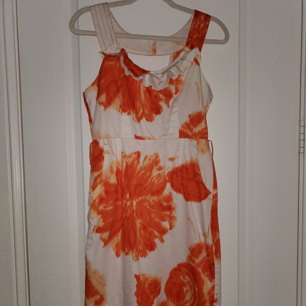 Moulinette Soeurs, 4, Orange and White Floral Dress, No Belt